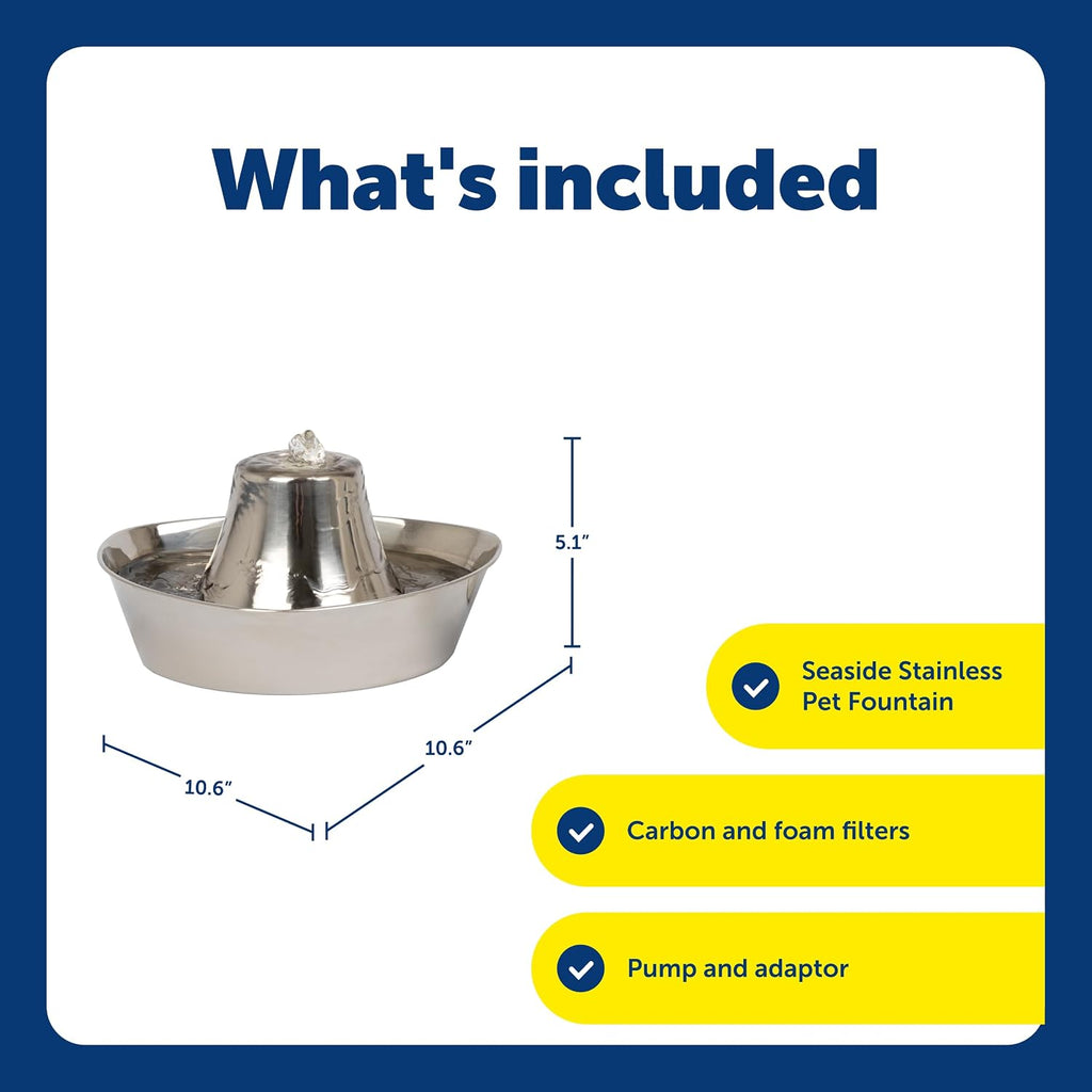 PetSafe Seaside Stainless Steel Cat Water Fountain – 60 oz