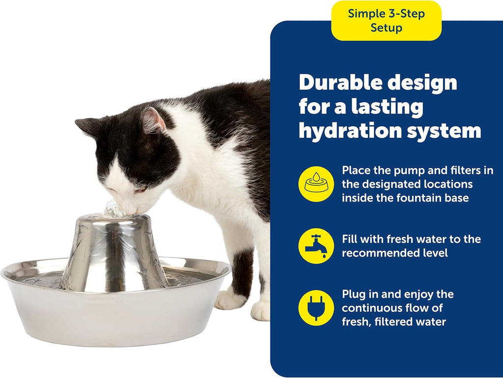 PetSafe Seaside Stainless Steel Cat Water Fountain – 60 oz