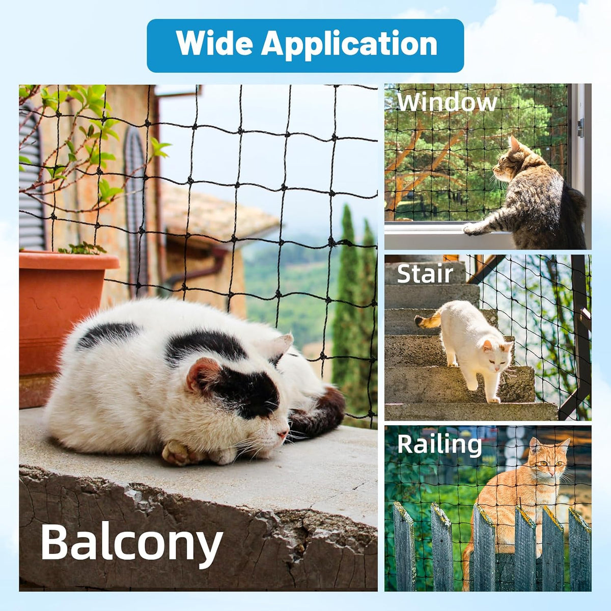Lewondr Cat Balcony Safety Net – 10 × 13 ft Reinforced Mesh