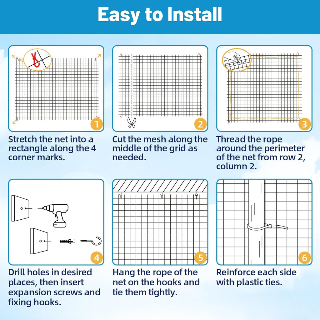 Lewondr Cat Balcony Safety Net – 10 × 13 ft Reinforced Mesh