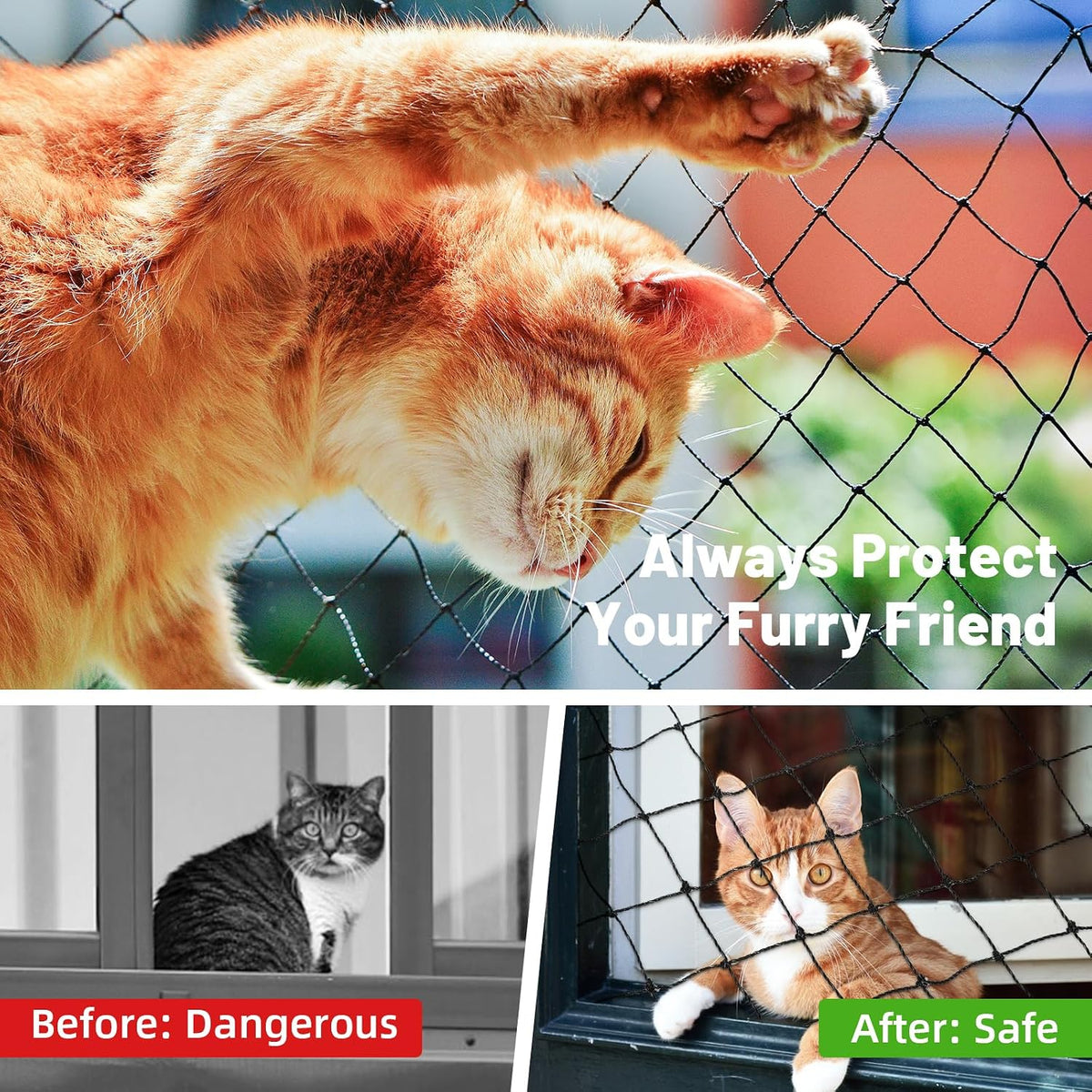 Lewondr Cat Balcony Safety Net – 10 × 13 ft Reinforced Mesh