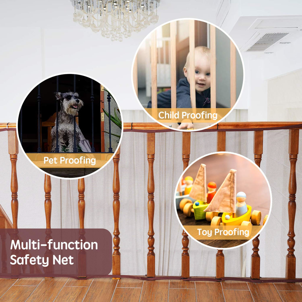 Minne Baby Banister Guard – Dark Brown Safety Mesh for Stairs & Railings