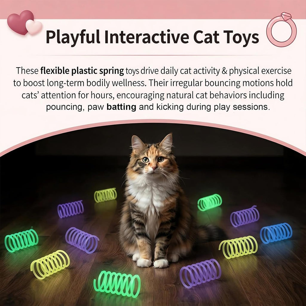 32-PIECE GLOW-IN-THE-DARK CAT SPRINGS - COLORFUL SPIRAL TOYS