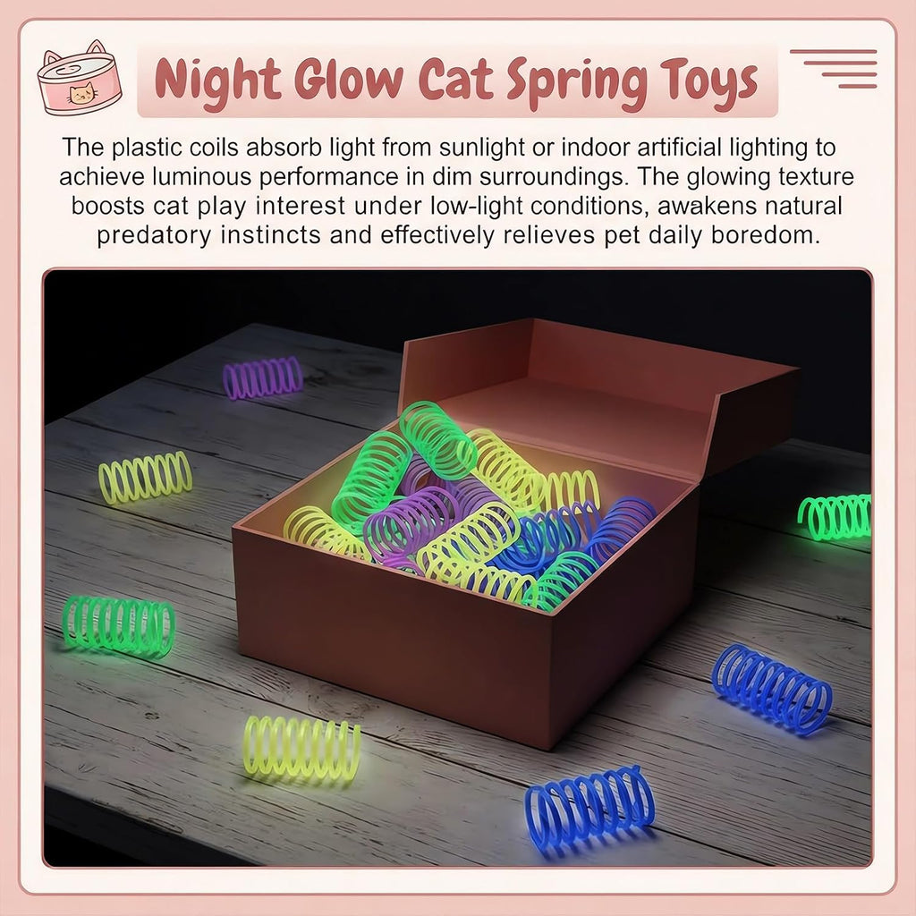 32-PIECE GLOW-IN-THE-DARK CAT SPRINGS - COLORFUL SPIRAL TOYS